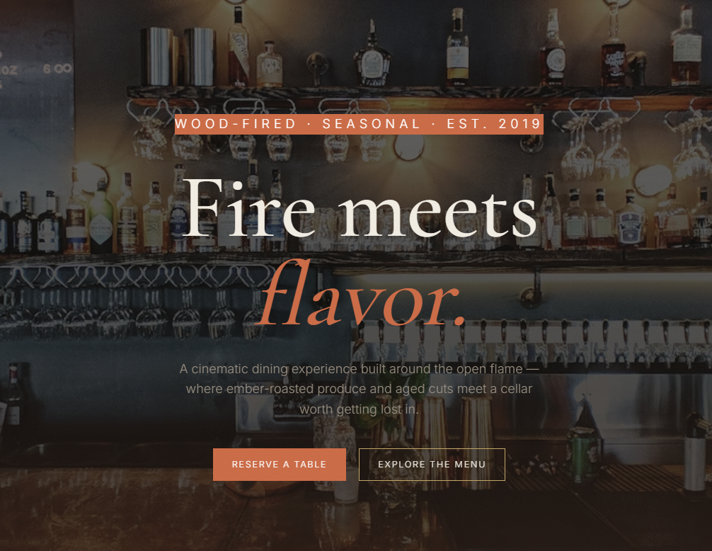 Ember & Oak restaurant website