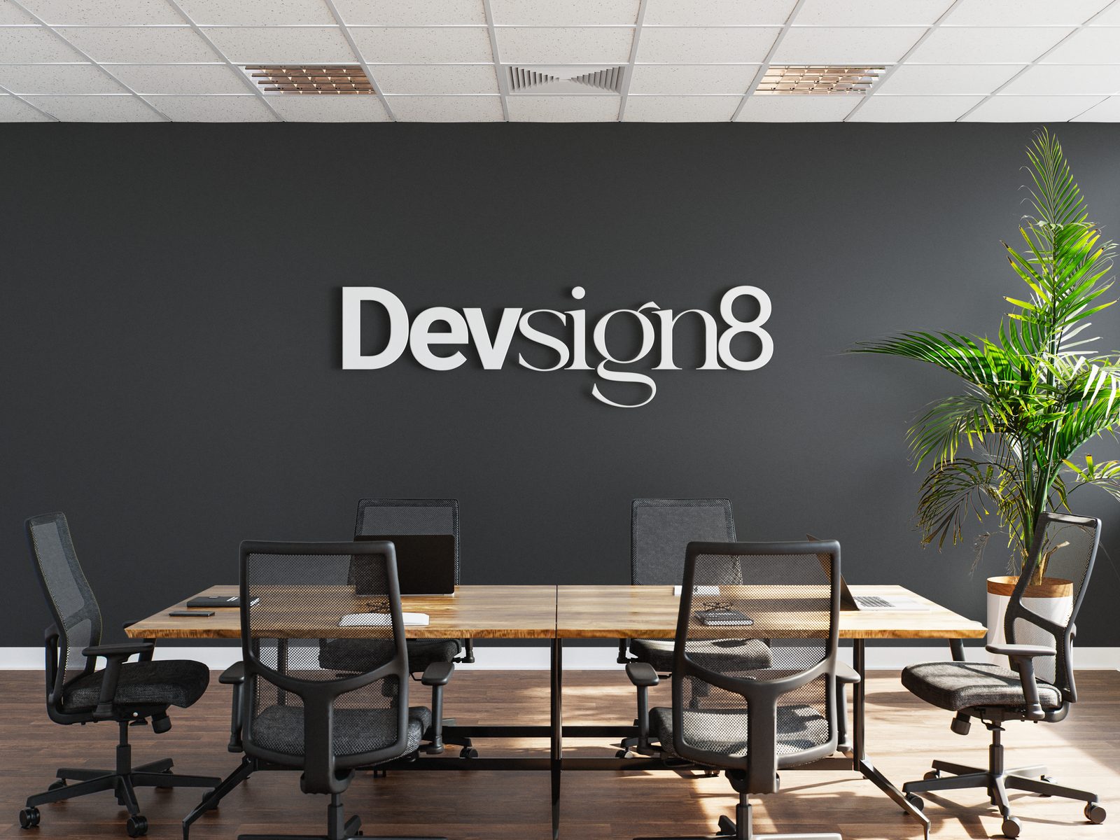 Devsign8 dimensional wall signage in the conference room